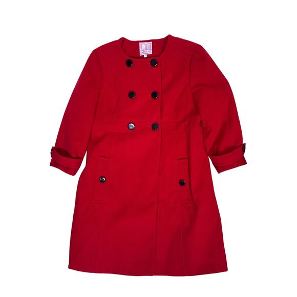 Julien Macdonald Jackets & Blazers - Red Cotton Winter Coat Women’s US 10/L 3/4 Sleeve Hoodless Classic Overcoat